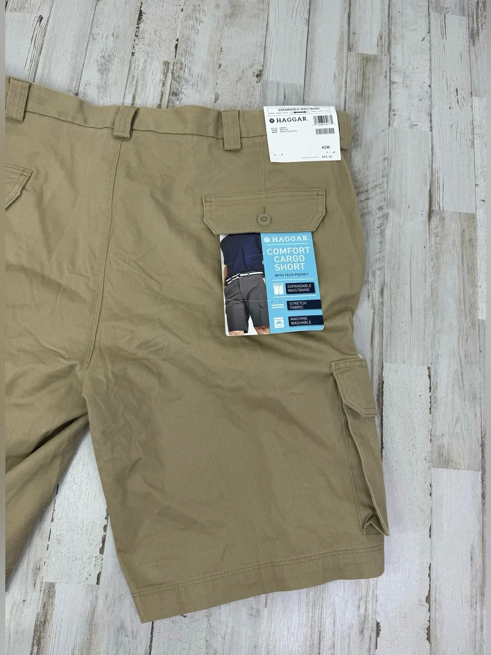 Haggar Mens Cotton Cargo Shorts Khaki Tan 42 Comfort 10” NWT